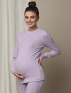 Maternity Cotton Rib Knit Long T-Shirt With Full Sleeves- Purple