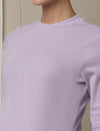Maternity Cotton Rib Knit Long T-Shirt With Full Sleeves- Purple