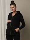 Maternity & Nursing Hooded Jacket with Zipper- Black