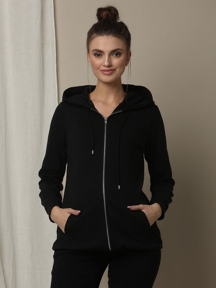 Maternity & Nursing Hooded Jacket with Zipper- Black