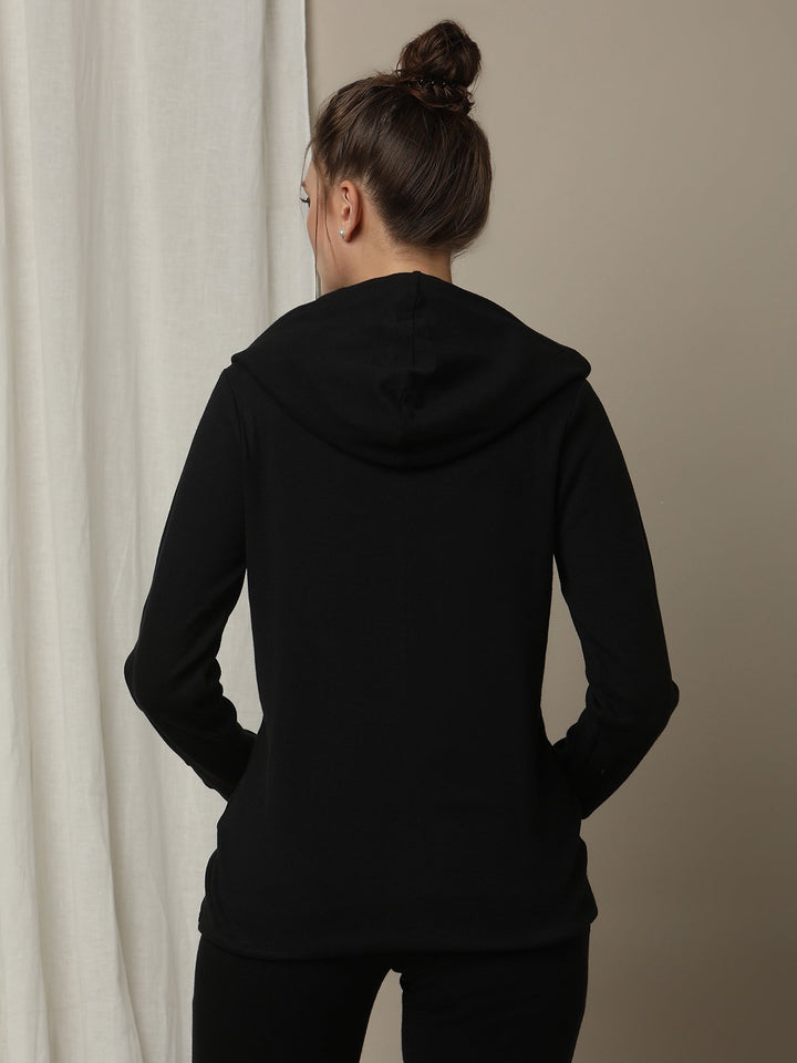 Maternity & Nursing Hooded Jacket with Zipper- Black