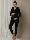 Maternity & Nursing Hooded Jacket with Zipper- Black