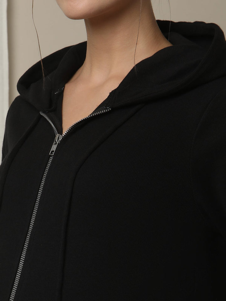 Maternity & Nursing Hooded Jacket with Zipper- Black