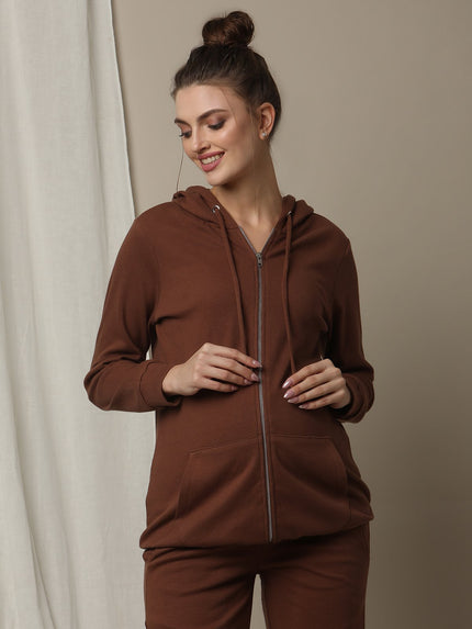 Maternity & Nursing Hooded Jacket with Zipper- Brown
