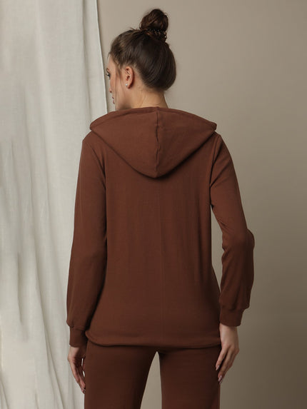 Maternity & Nursing Hooded Jacket with Zipper- Brown