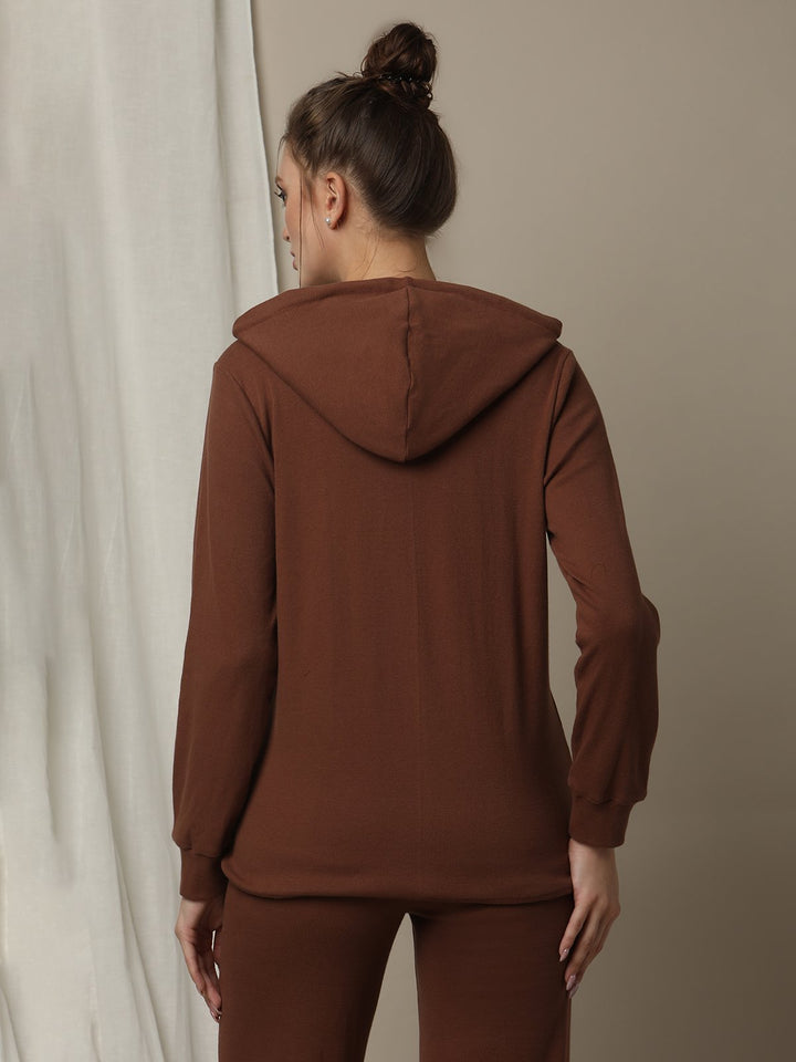 Maternity & Nursing Hooded Jacket with Zipper- Brown