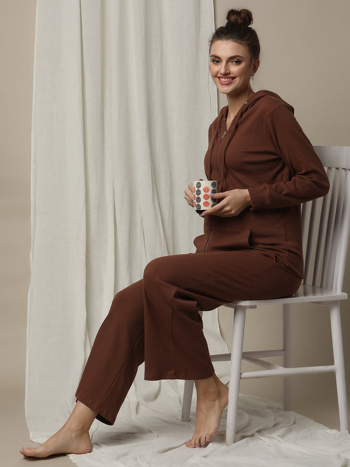Maternity & Nursing Hooded Jacket with Zipper- Brown