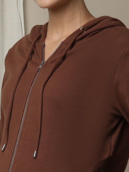 Maternity & Nursing Hooded Jacket with Zipper- Brown