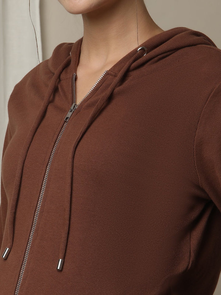 Maternity & Nursing Hooded Jacket with Zipper- Brown