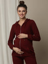 Maternity & Nursing Hooded Jacket with Zipper- Burgundy