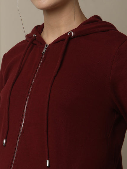 Maternity & Nursing Hooded Jacket with Zipper- Burgundy