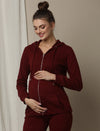 Maternity & Nursing Hooded Jacket with Zipper- Burgundy