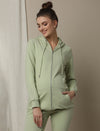 Maternity & Nursing Hooded Jacket with Zipper- Green