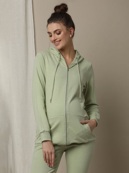 Maternity & Nursing Hooded Jacket with Zipper- Green