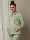 Maternity & Nursing Hooded Jacket with Zipper- Green