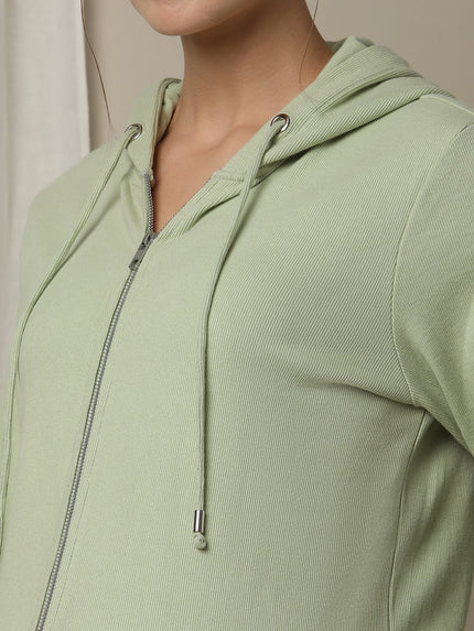 Maternity & Nursing Hooded Jacket with Zipper- Green