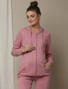 Maternity & Nursing Hooded Jacket with Zipper- Pink