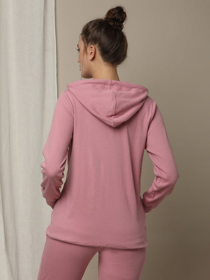 Maternity & Nursing Hooded Jacket with Zipper- Pink