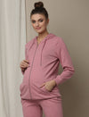 Maternity & Nursing Hooded Jacket with Zipper- Pink