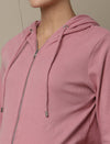 Maternity & Nursing Hooded Jacket with Zipper- Pink