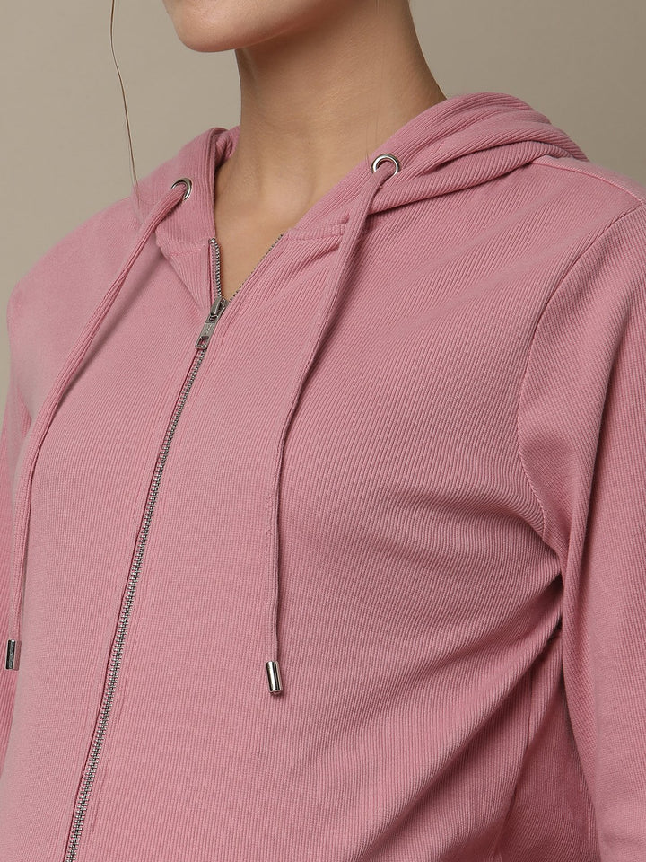 Maternity & Nursing Hooded Jacket with Zipper- Pink