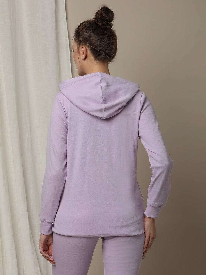 Maternity & Nursing Hooded Jacket with Zipper- Purple