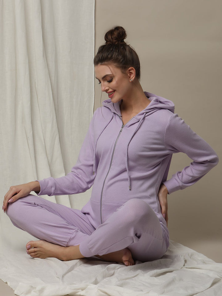 Maternity & Nursing Hooded Jacket with Zipper- Purple