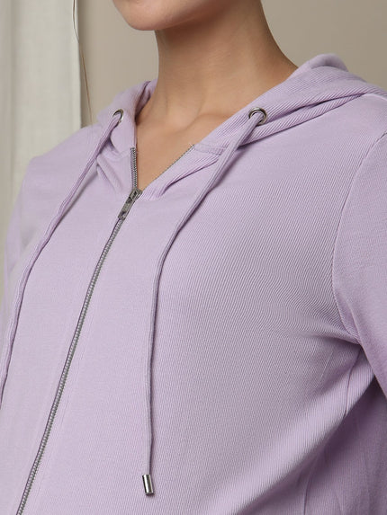 Maternity & Nursing Hooded Jacket with Zipper- Purple