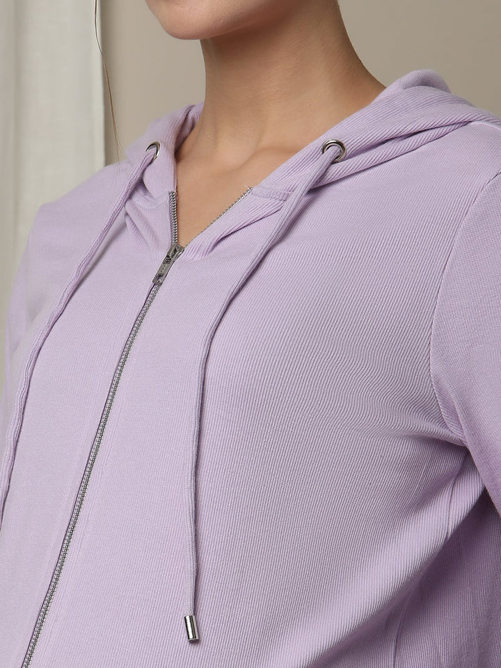 Maternity & Nursing Hooded Jacket with Zipper- Purple