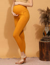 Maternity cotton high-rise leggings- Mustard