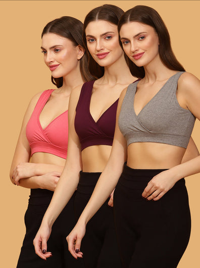 Full-coverage Wireless Maternity & Feeding Bra (pack of 3)- PPG