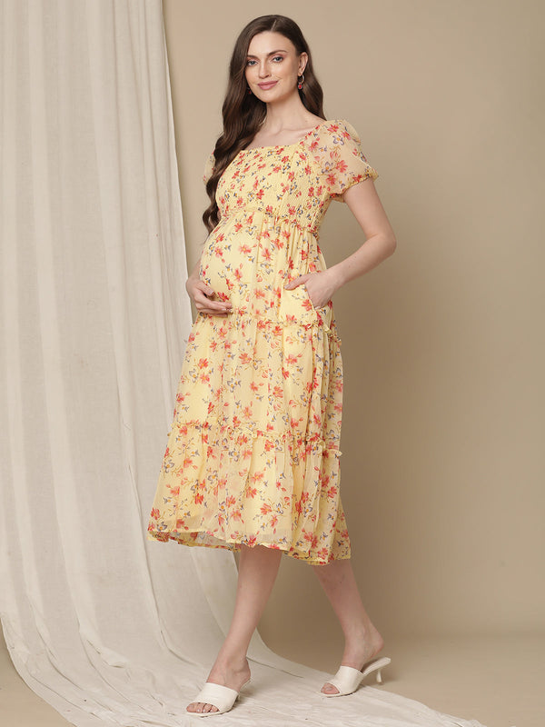 Yellow Chiffon Maternity Dress