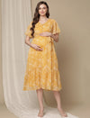 Yellow Floral Maternity Midi Dress