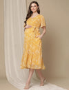 Yellow Floral Maternity Midi Dress
