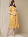 Yellow Floral Maternity Midi Dress